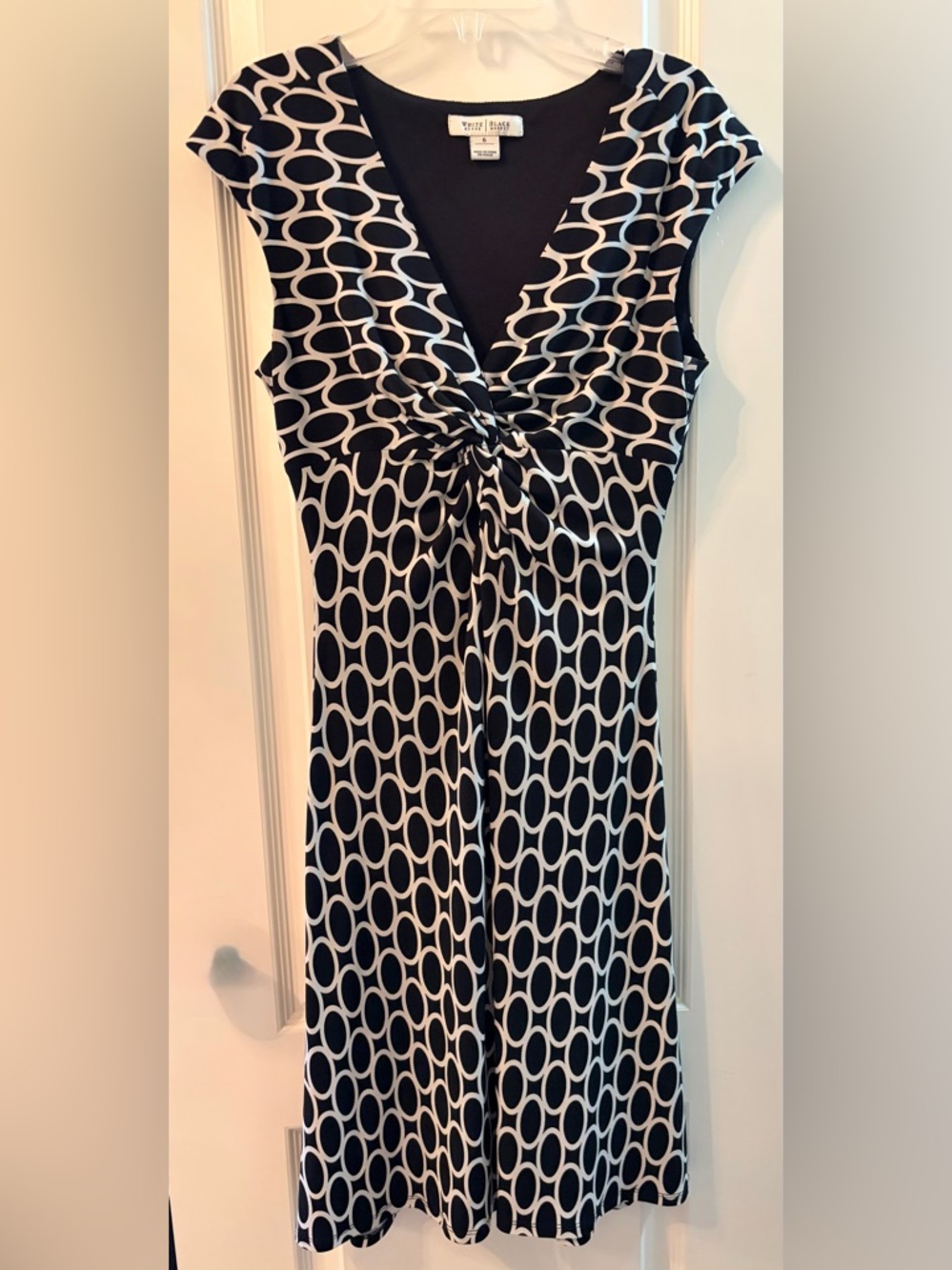 White House Black Market Black and White Geometric Knot-Front Dress